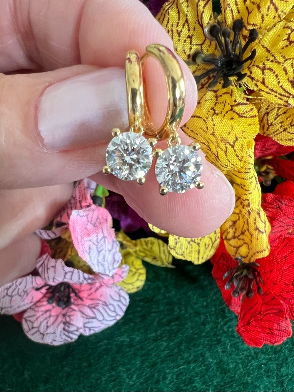 Classic Gold over Sterling Silver Hoop Earrings with Lab Grown Diamond Drops